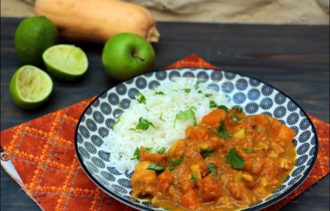 curry thaï au poulet, courge et patate douce