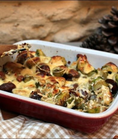 gratin de choux de Bruxelles aux châtaignes et aux noix