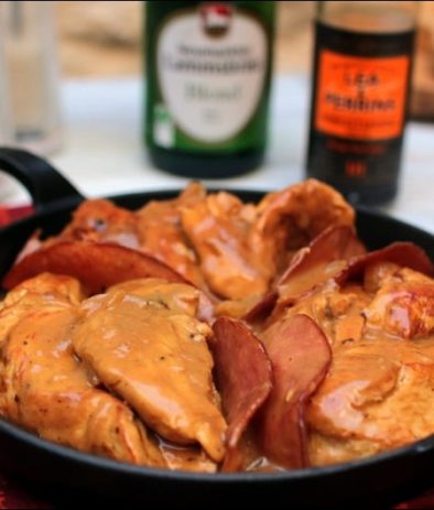 poulet à la bière bacon et chèvre frais