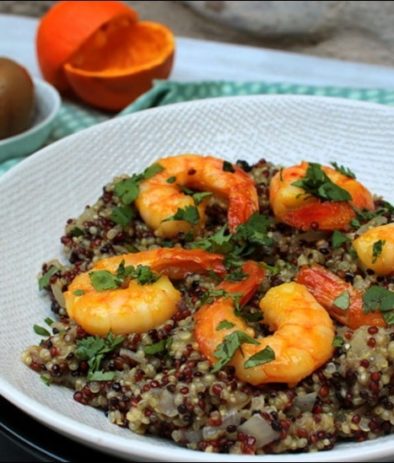 risotto de quinoa au citron confit et crevettes caramélisées