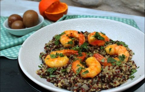 risotto de quinoa au citron confit et crevettes caramélisées