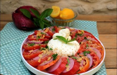 salade de tomates au citron confit et burrata