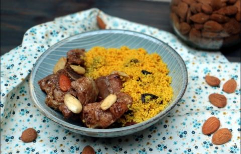 tajine de dinde aux amandes et boulgour aux fruits secs
