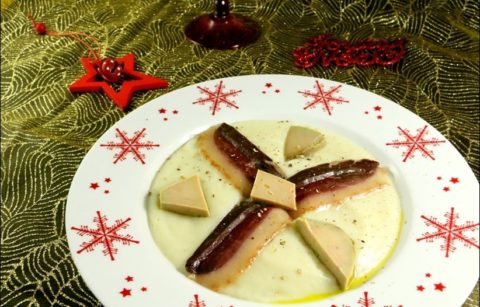 velouté de topînambours au foie gras et magret de canard fumé