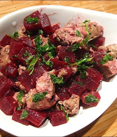 salade de betteraves et foies de volaille