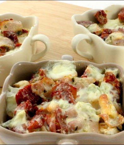 gratin de quenelles de volaille aux tomates séchées et gorgonzola