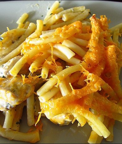 gratin de macaroni au poulet et mimolette
