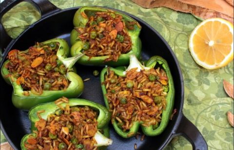 poivrons farcis au riz indien amandes et petits pois