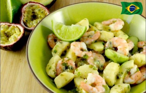 salade de crevettes et avocat aux fruits de la passion et banane