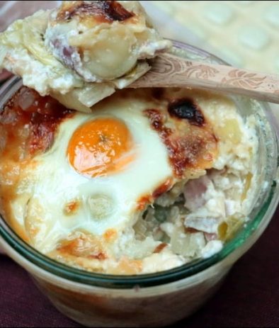 oeufs cocotte aux ravioles et jambon cru