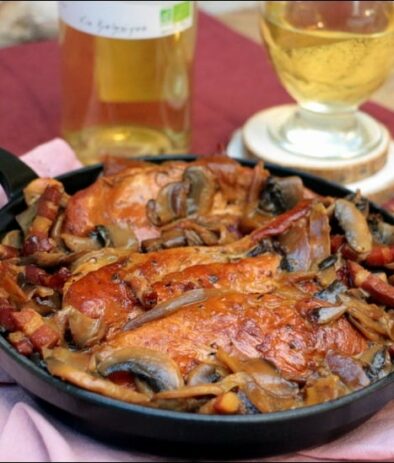 poulet aux champignons lardons échalotes et miel