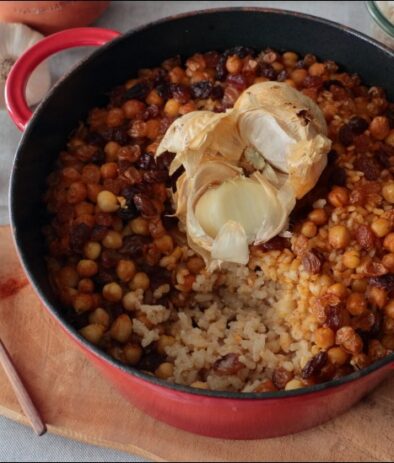 riz au four aux pois chiches et raisins