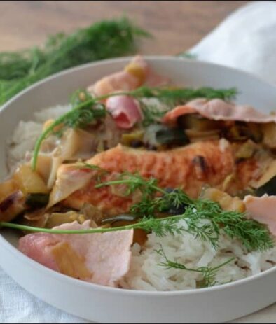 one pot de poulet lait de coco poireaux courgette et bacon