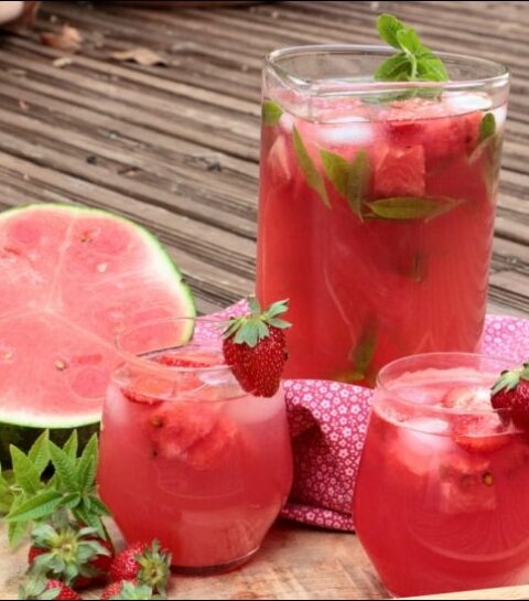 agua fresca pastèque fraises et verveine