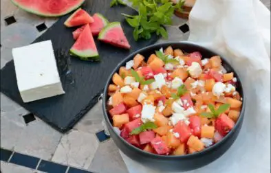 salade roquette melon pastèque feta et menthe
