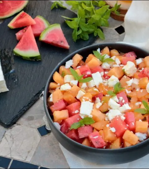 salade roquette melon pastèque feta et menthe