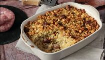 gratin de crozets à la saucisse aux herbes et beaufort
