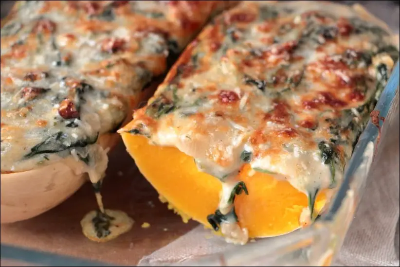 Recette Courge butternut farcie épinards mozzarella et chèvre