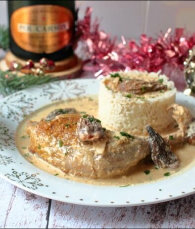 pintade au champagne et aux morilles