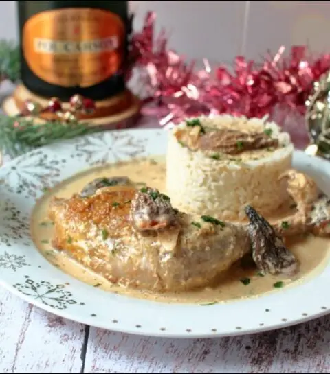 pintade au champagne et aux morilles