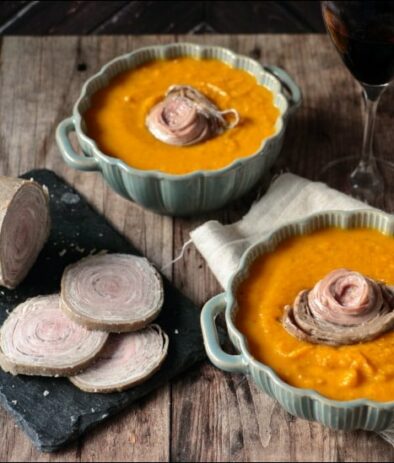 velouté de courges à l'andouille de Guémené de Julie Andrieu
