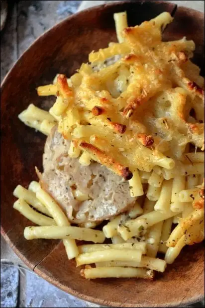 gratin macaronis andouille fromage