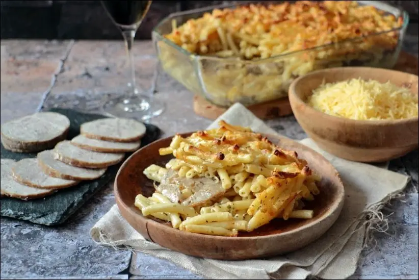 gratin macaronis andouille et fromage