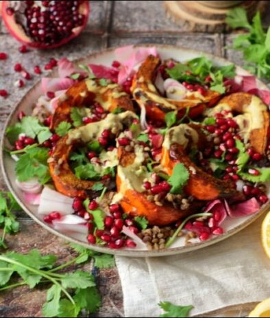 salade de potimarron aux lentilles et tahini