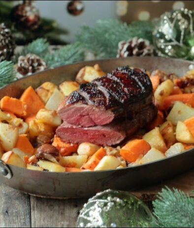 rôti laqué de magret de canard aux légumes d'hiver