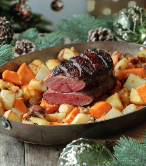 rôti laqué de magret de canard aux légumes d'hiver