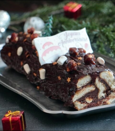 bûche roulée chocolat praliné de Laurent Mariotte