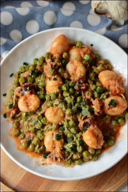 calamars à la poêle et petits pois