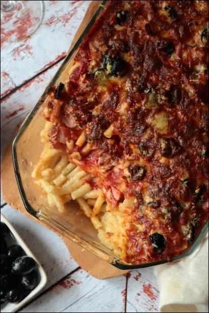 gratin de pates au jambon et sauce tomate