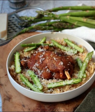 risotto d'asperges au confit de canard