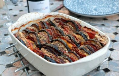 tian d'aubergine à la coppa et fromage de chèvre