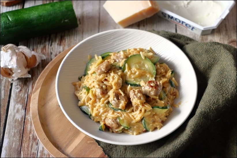 Orzo-cremeux-courgette-saucisse (17) orzo cremeux saucisse courgette façon risotto