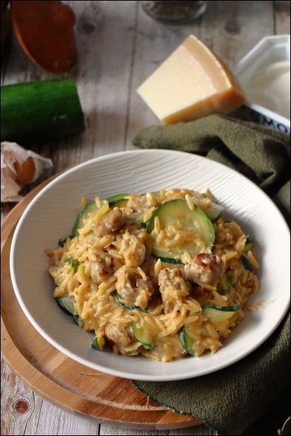 Orzo-cremeux-courgette-saucisse (5) risotto d'orzo courgette saucisse