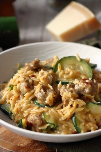 Orzo-cremeux-courgette-saucisse (8) orzo courgette one pot