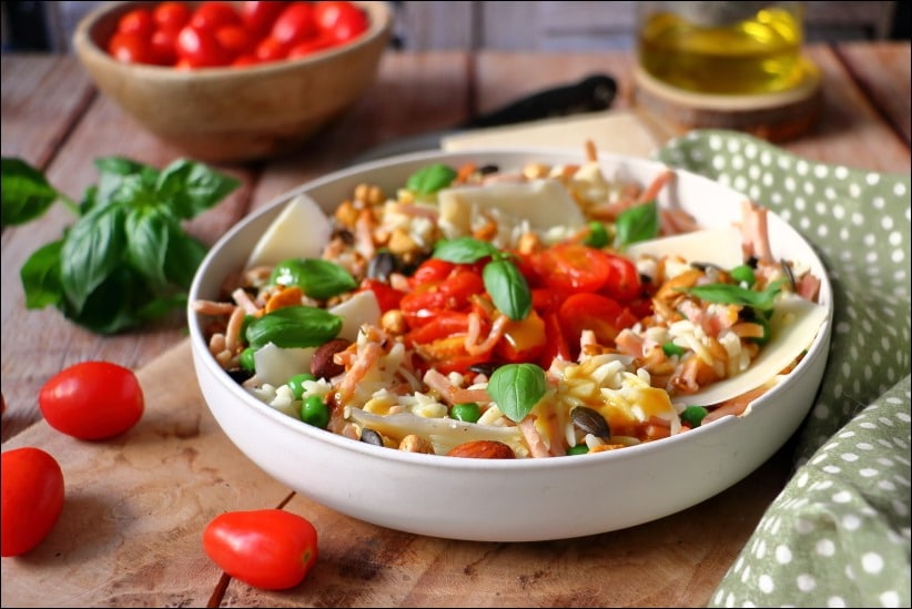 Salade-orzo-tomates-confites-petits-pois-chaud-froid (11) salade orzo tomates poelées lardons