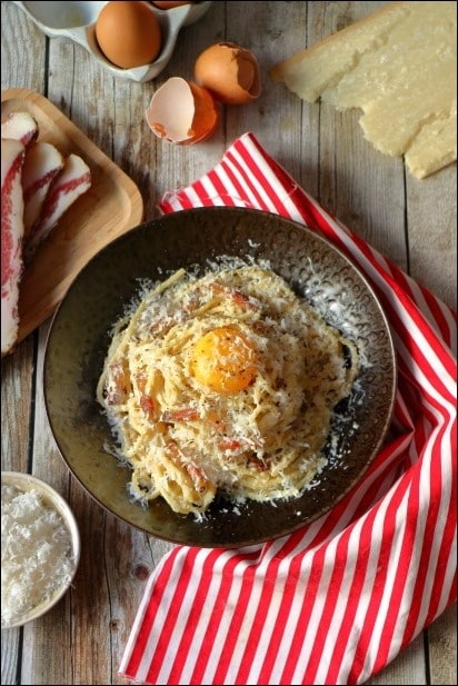 spaghetti carbonara joue de porc