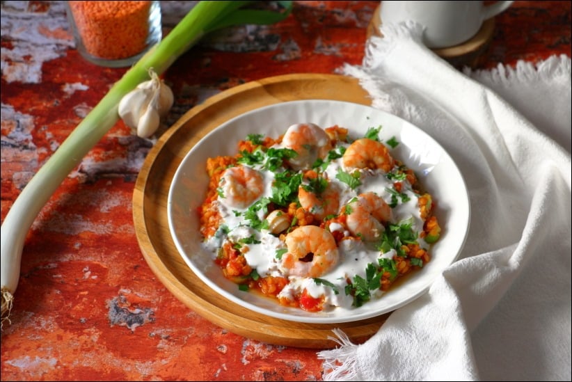 dahl lentilles crevettes creme de coco
