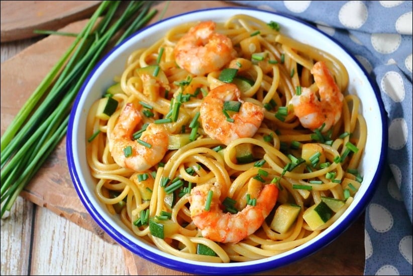 Pates_crevettes_facon_bisque (10) pates aux crevettes creme courgettes