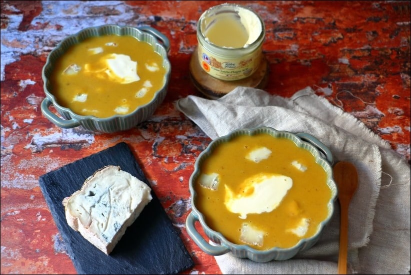 Potage-potiron-chataignes-gorgonzola (9) velouté châtaigne potimarron huile de noisette