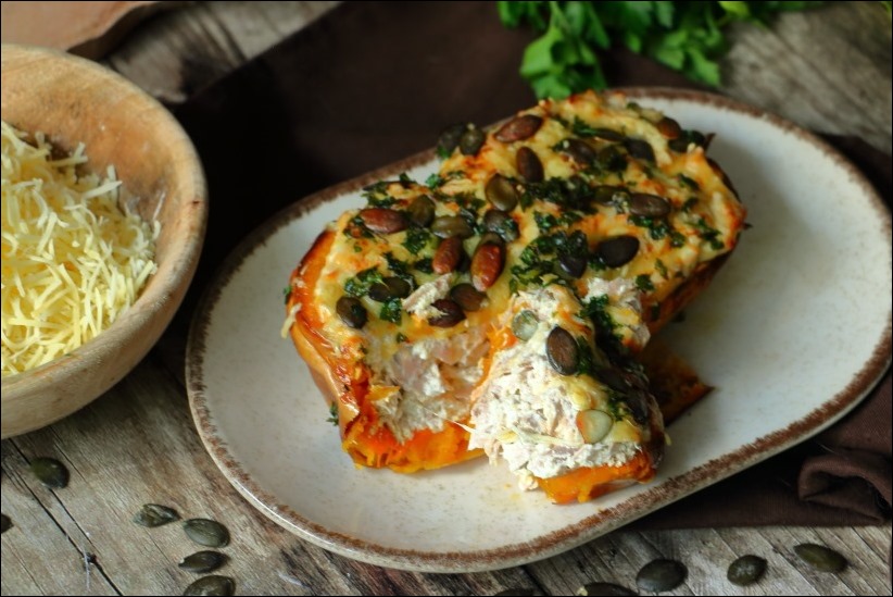 Butternut_farcie_thon_ricotta (8) butternut farcie au thon au four