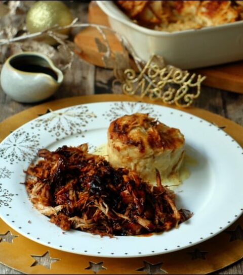 Dinde confite et gratin de cèleri à la crème de beaufort