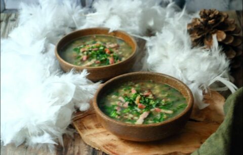 bouillon de riz et lentilles lardons persillés