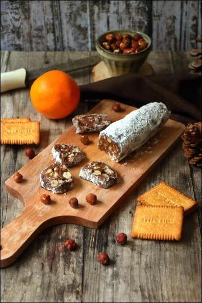 saucisson chocolat noisettes