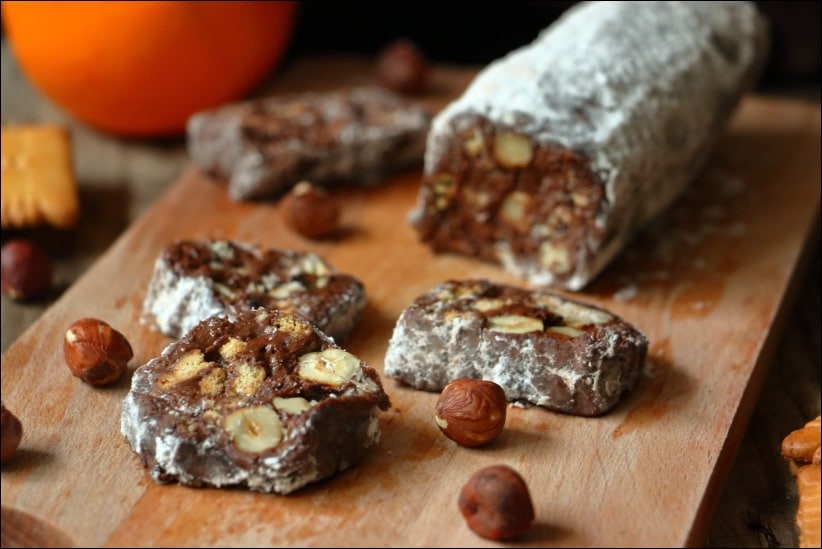saucisson au chocolat et noisettes