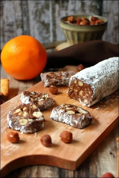 saucisson de chocolat aux noisettes