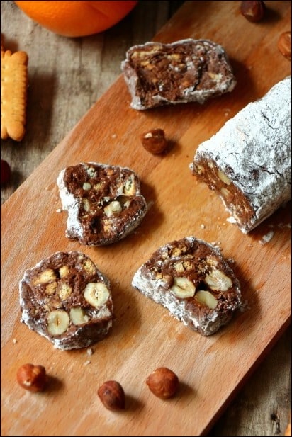 saucisson à la pâte à tartiner chocolat noisettes petits beurre
